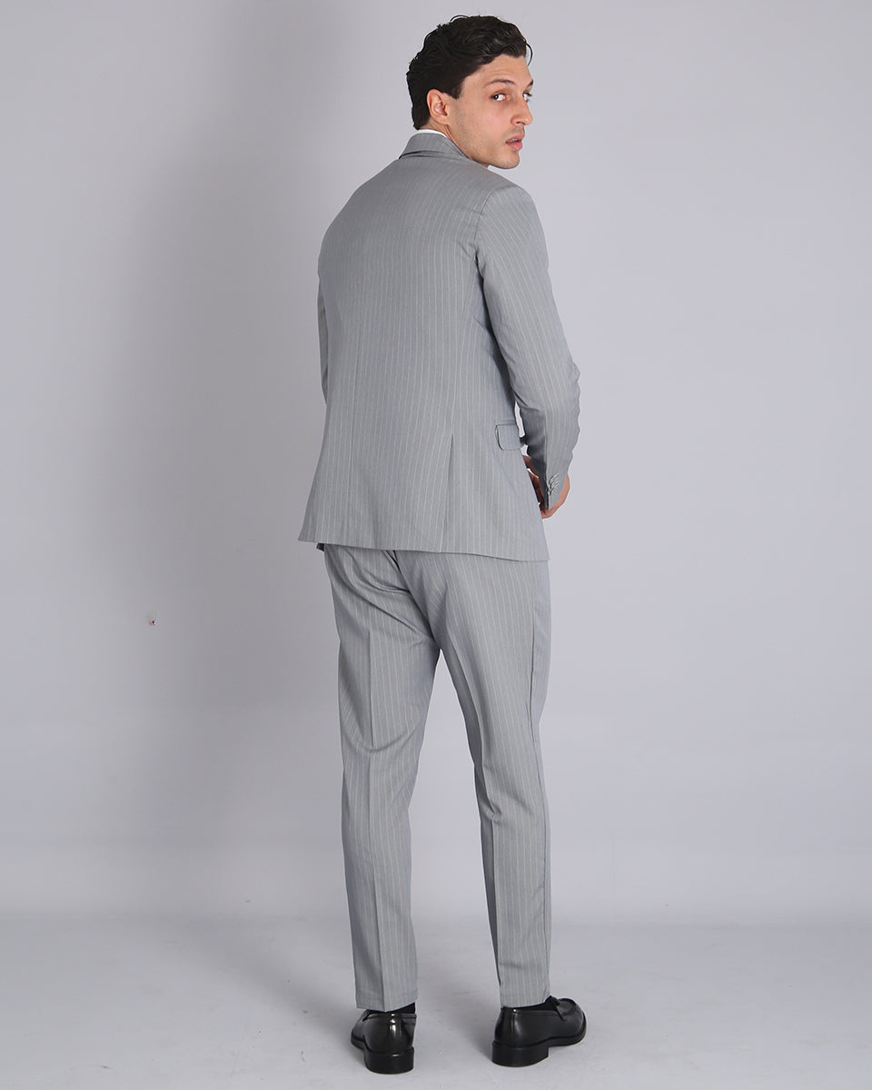 Double-breasted Tailored Suit Grey Pinstripe