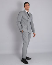 Double-breasted Tailored Suit Grey Pinstripe