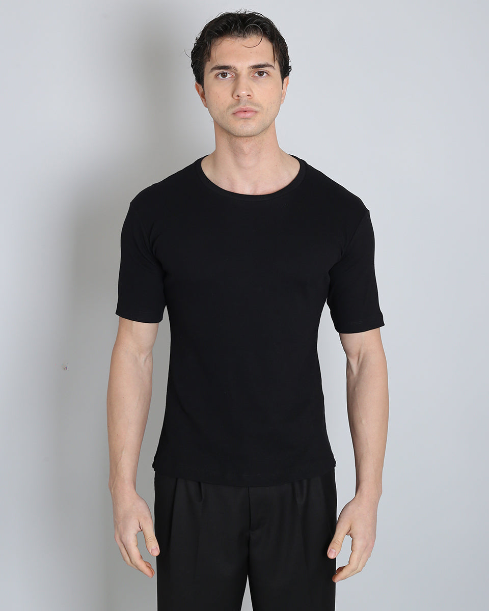 Msm Studio T-shirt boat neck ribbed half sleeve