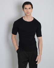 Msm Studio T-shirt boat neck ribbed half sleeve