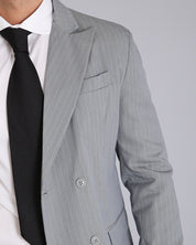 Double-breasted Tailored Suit Grey Pinstripe