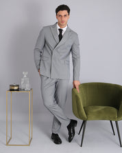 Double-breasted Tailored Suit Grey Pinstripe