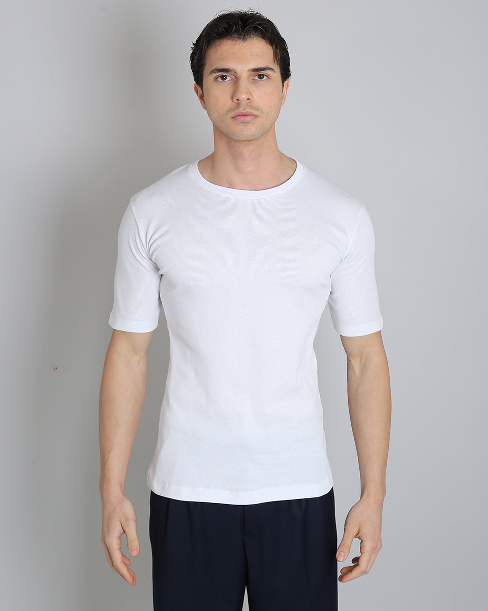 Msm Studio T-shirt boat neck ribbed half sleeve